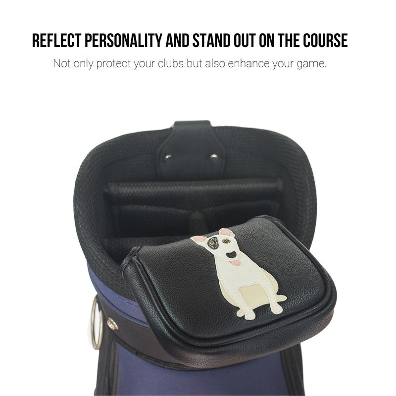 PU Leather Golf Club Covers Heel-Shafted Square Mallet Putter Covers Protector(Bull Terrier)