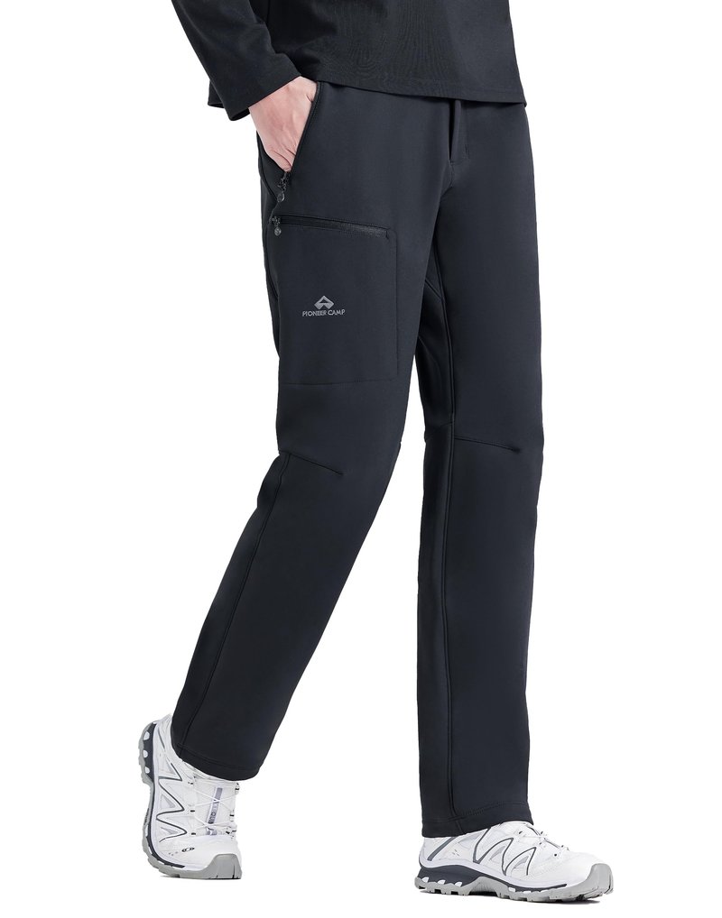Pioneer Camp Women's Hiking Pants Fleece Lined Cold Weather Windproof Water Repellent Insulated High Waist Snowboarding Pants, Black, XL