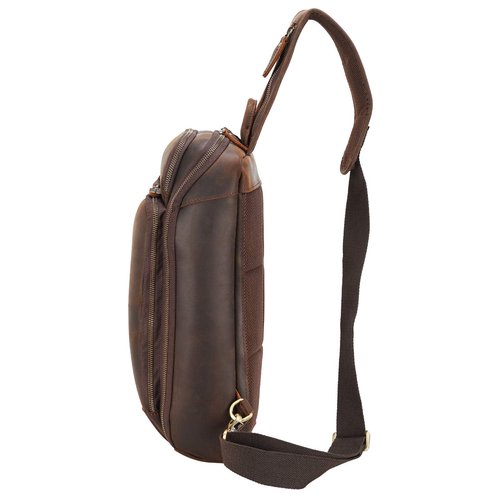 Polare Modern Style Sling Shoulder Bag Men’s Travel/Hiking Daypack with Full Grain Italian Leather and YKK Zippers