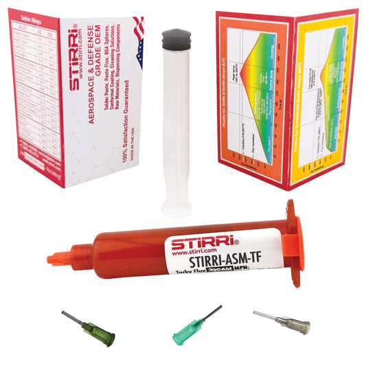 STIRRI-ASM-TF no-clean universal soldering tacky paste flux (ROL0) - 10g amber syringe kit - for automated soldering machines, BGA, handsoldering, hot air rework, SMD assembly