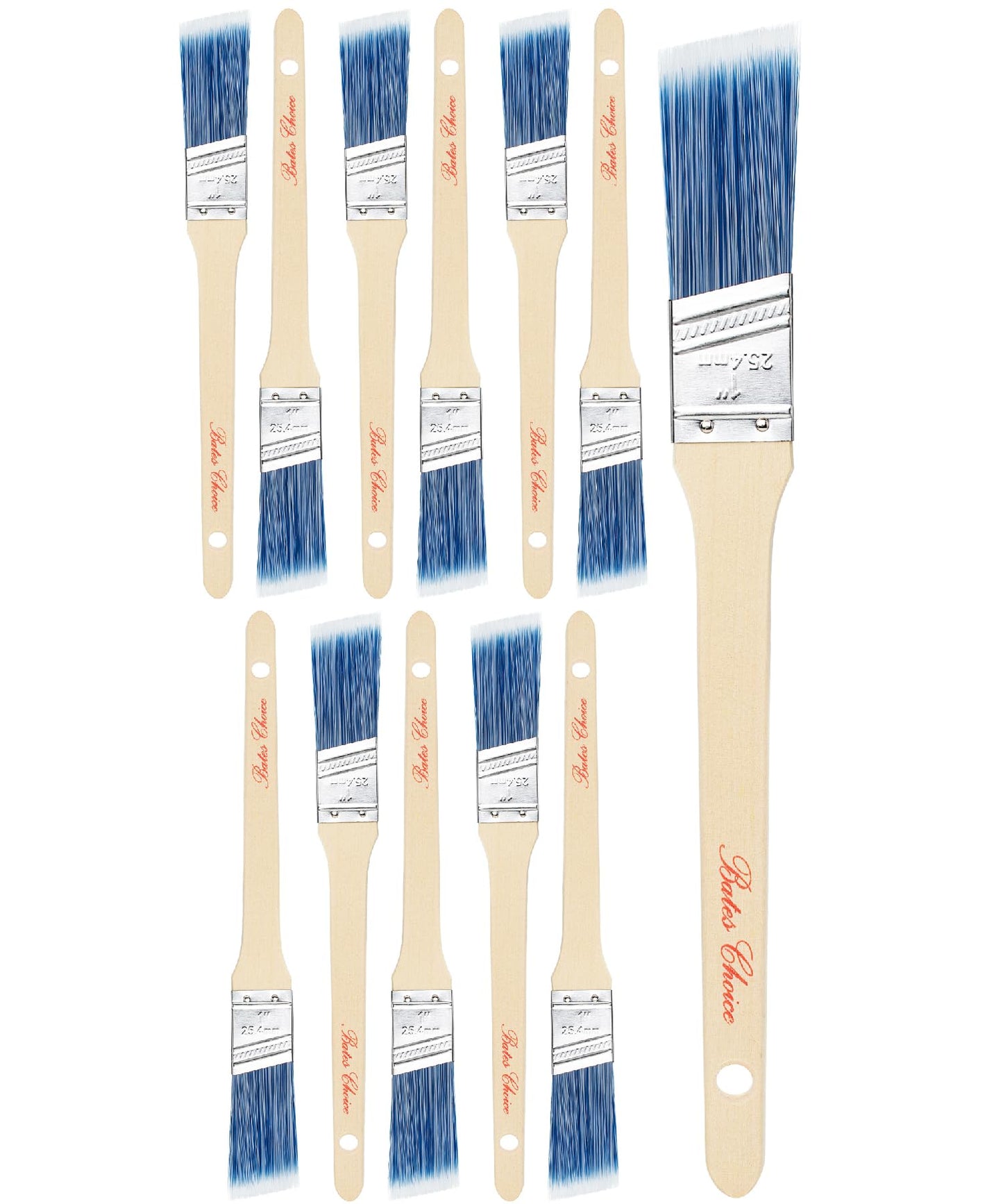 Bates Angle Paint Brushes, 1-Inch, 12 Pack, Treated Wood Handle, Brushes for Walls & Furniture
