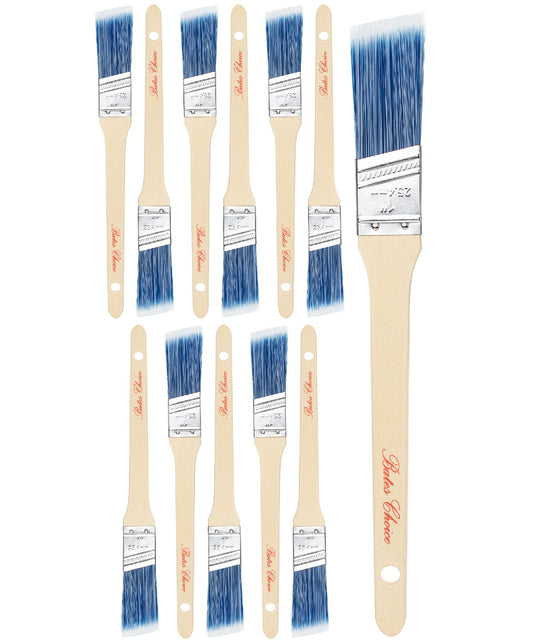 Bates Angle Paint Brushes, 1-Inch, 12 Pack, Treated Wood Handle, Brushes for Walls & Furniture