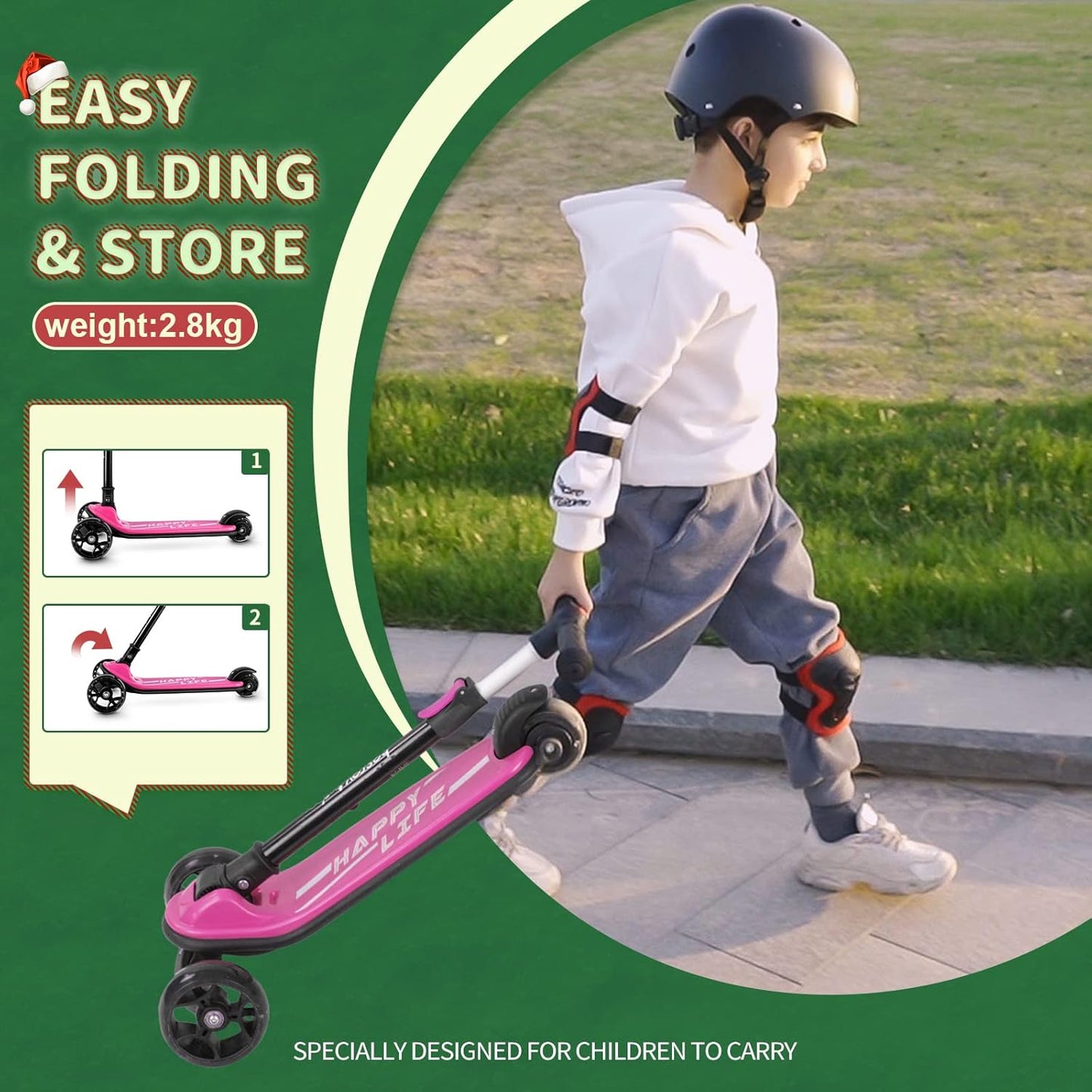 Besrey Kick Scooter for Kids - 3-Wheel Folding Design with Adjustable Height & LED Light Wheels | Extra Wide Deck
