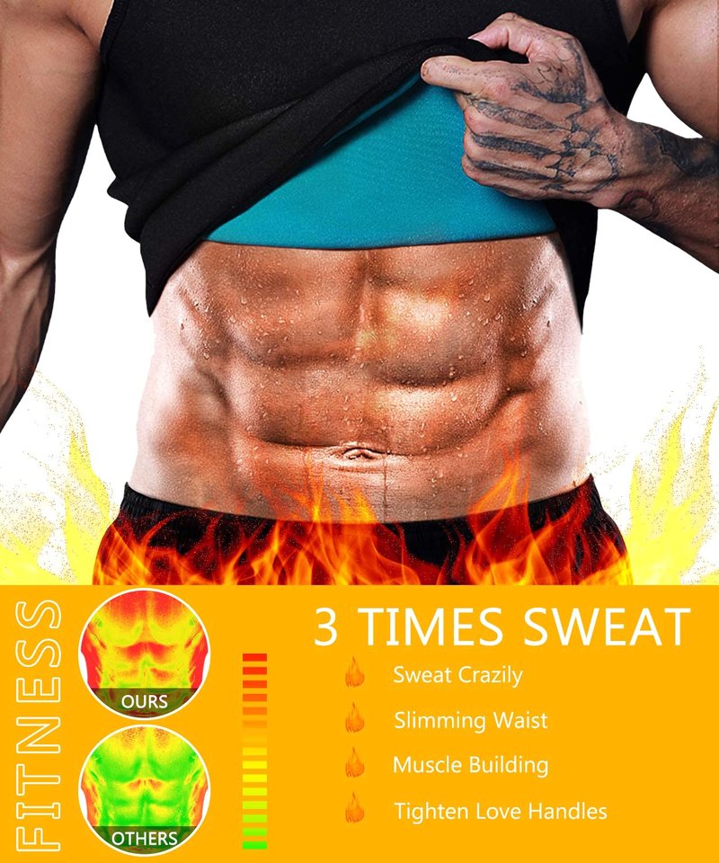 NonEcho Men Neoprene Waist Trainer Sauna Vest Gym Hot Sweat Tank Top Workout Shirt Shapewear Body Shaper No Zipper