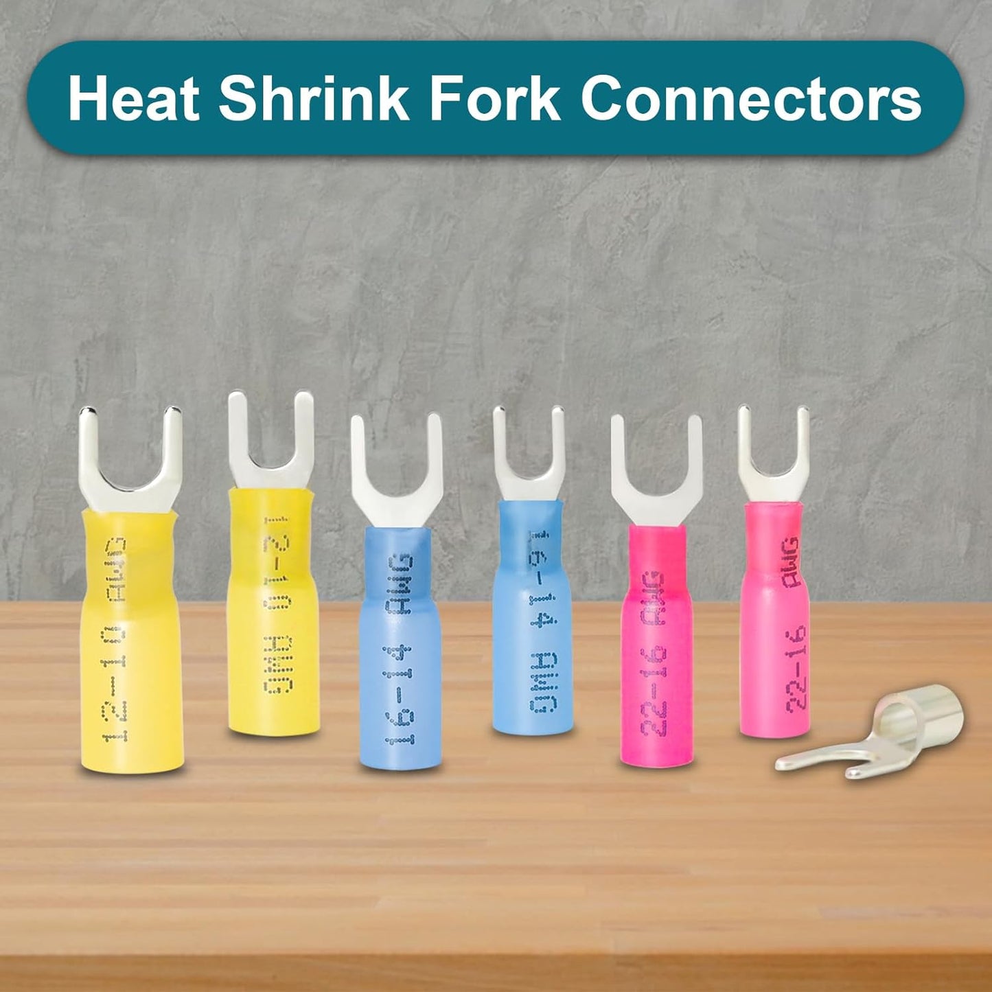 Tinned Copper Fork Connectors - 220PCS Heat Shrink Waterproof Terminals for 12-10, 16-14, 22-16 Gauge