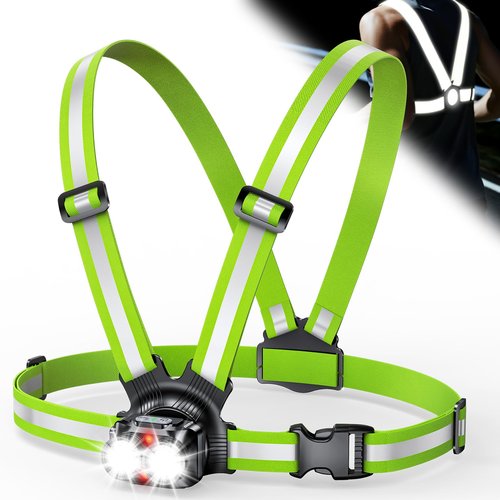 ISEYOU Running Lights for Runners 800LM, 6 Modes Running Light with 45°Adjustable Tilt, IPX5 Waterproof Rechargeable Visibility Reflective Vest for Night Walking/Cycling/Jogging, 4-25Hrs Runtime