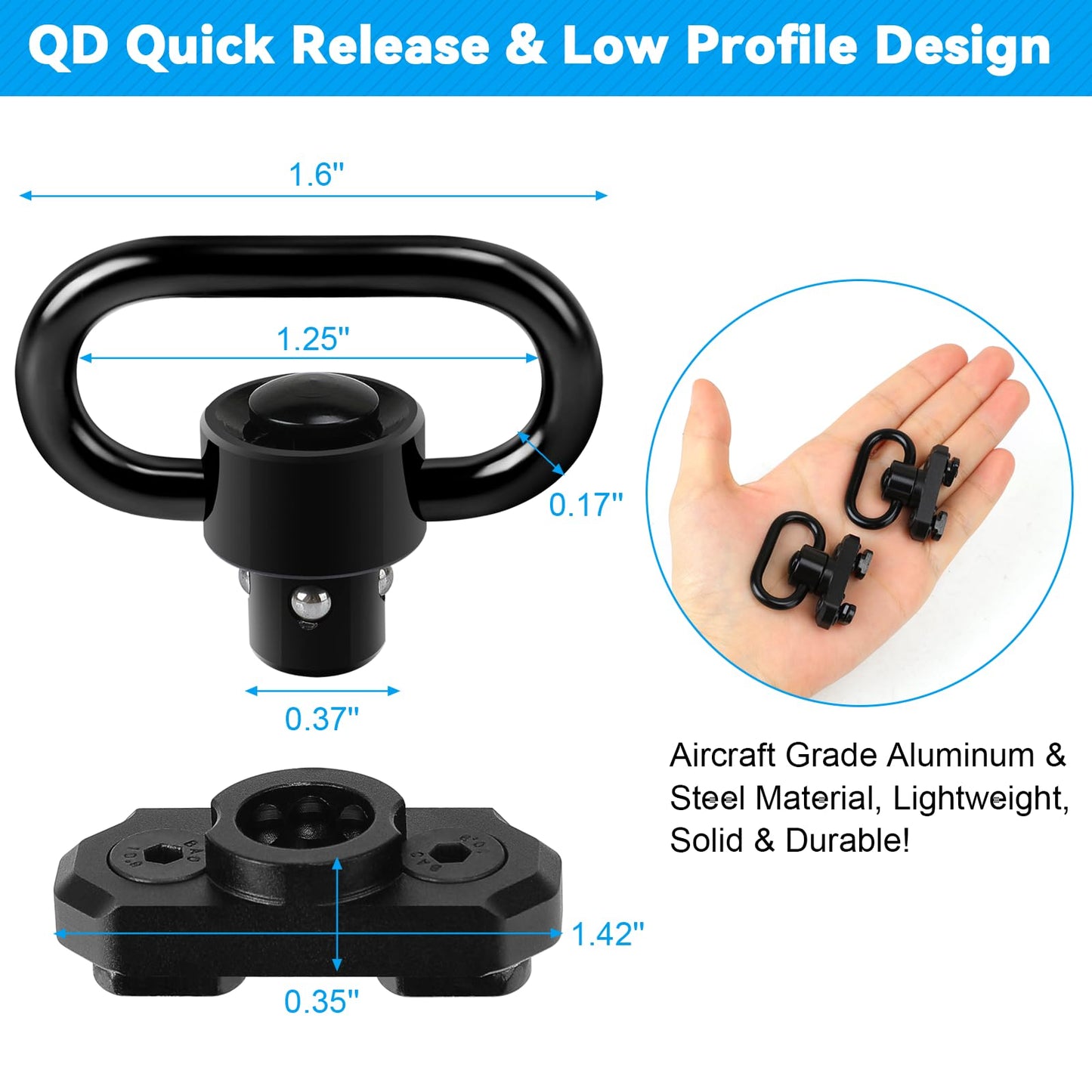 Two Point Sling Swivel Mount,1.25" Traditional QD Sling Mounts for M-Rails