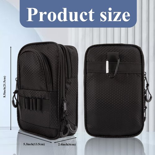 Golf Ball Bag Valuables Pouch,Golf Tee Bag Pouch Accessories with Detachable Carabiner Large Capacity Multiple Compartments can Store 12-15 Balls,Tees,Gloves,Mobile Phone and Keys,Black