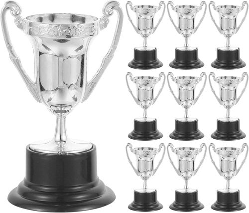 Kisangel Mini Trophy Cups - 10 Pcs 3.22 Inch Plastic Award Trophies for Kids Race Decorations | Silver
