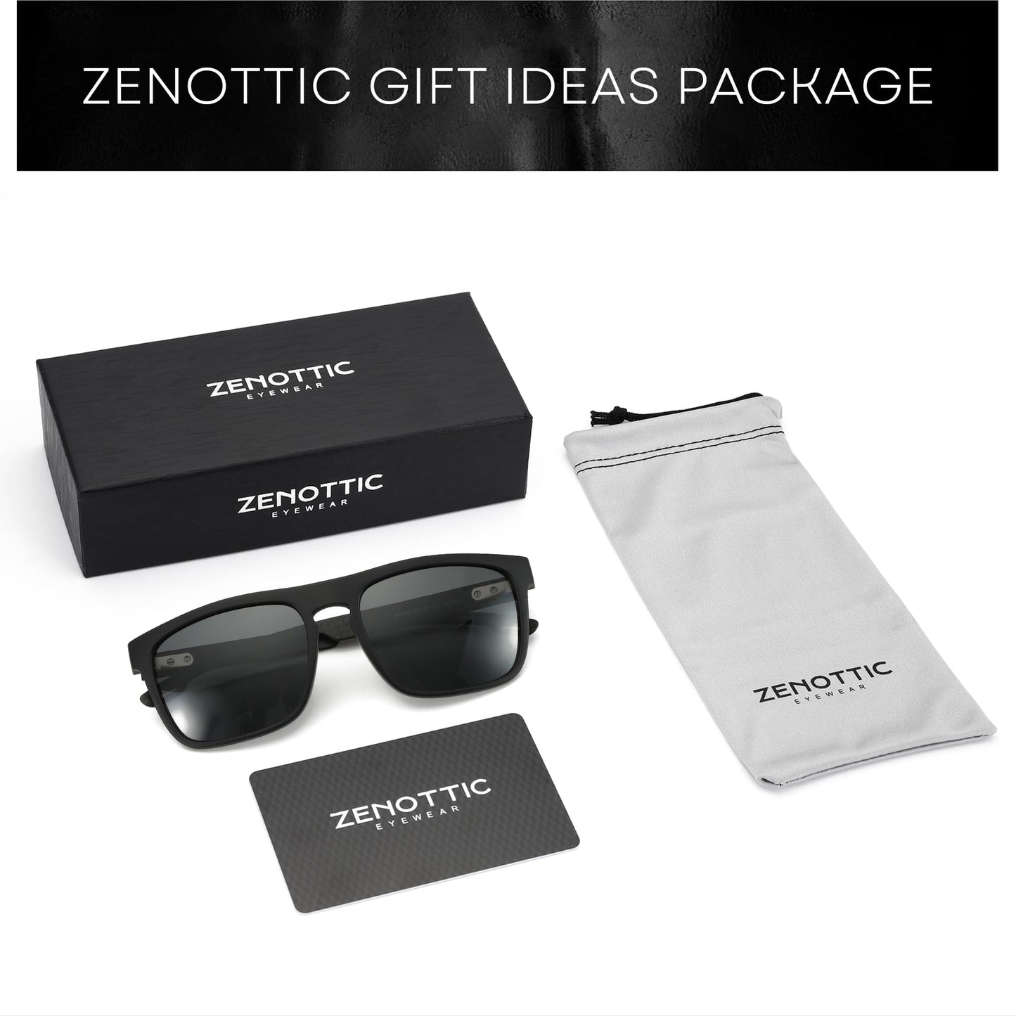 ZENOTTIC Polarized Sunglasses Men Square: Unbreakable TR90 Frame Carbon Fiber Temple UV400 Protection Sun Glasses for Driving