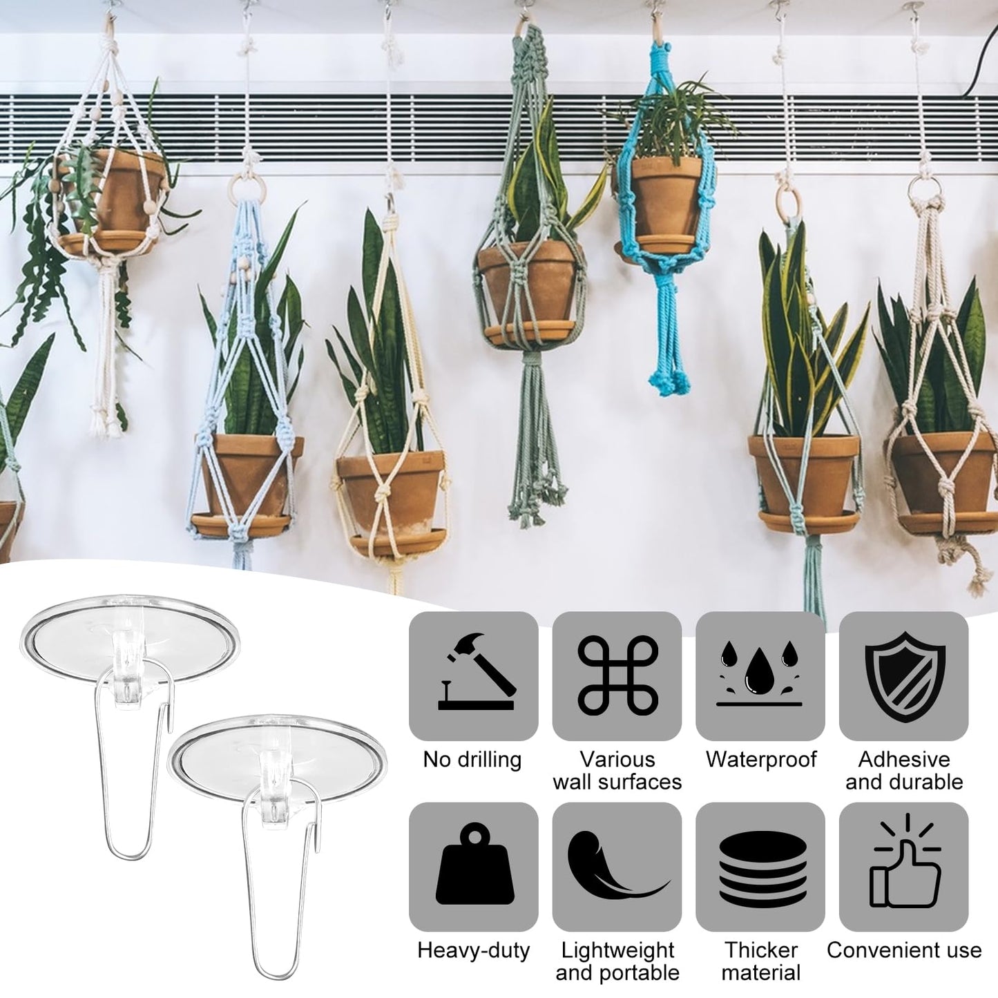 KKONHII 150 Pack Self-Adhesive Ceiling Hooks for Hanging, No-Drill Removable Wall Hanger Sticky Transparent Discs with Metal Hooks for Festival Wedding Birthday Party Decorations