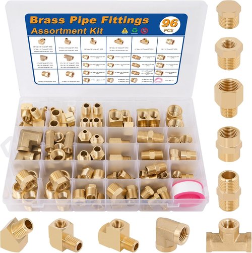 KOOTANS Brass Pipe Fittings Assortment Kit - 96PCS NPT Adapters, Reducers, Elbows & More