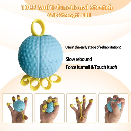 Hand Exercise Ball Squeeze Balls for Hand Therapy Finger Extension Exerciser Finger and Wrist Strengthener, Hand Grip Strengthener for Elderly, Weak Hand, Arthritis, Stroke, Carpal Tunnel(Blue -10LB)