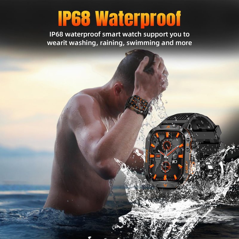 QTLLBT Men's Military Smart Watch HD Compass Altimeter Barometer Fitness Tracker Sports Watch Pedometer Mountaineering Watch Sleep Monitoring Function Men's and Women's Watches
