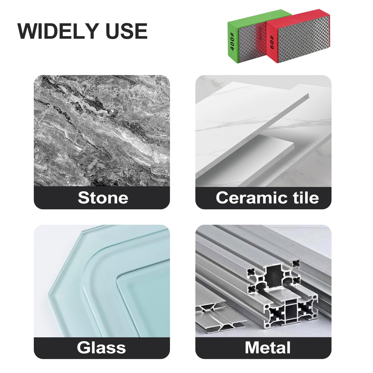 EGOFIX 2pcs Diamond Hand Polishing Pads for Ceramic Tile Glass Grinding,Sanding Blocks Polishing 60#,400#