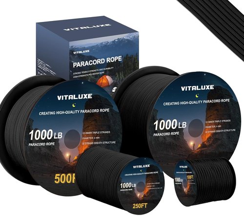 1000lb Paracord Rope - Heavy Duty 4mm Triple Strands Tactical Parachute Cord for Survival Gear & Camping