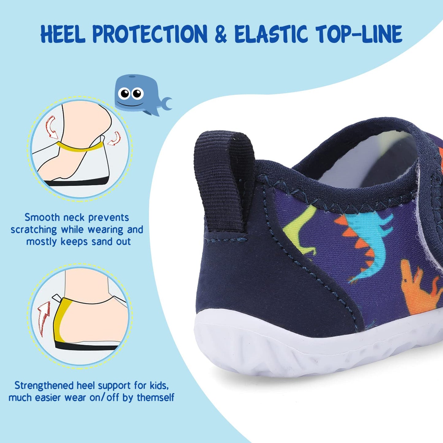 LeIsfIt Boys Girls Water Shoes Kids Aqua Socks Toddler Quick-Dry Swimming Shoes Non-Slip Summer Shoe for Beach Pool Surf, Blue Dinosaur, 10 Toddler