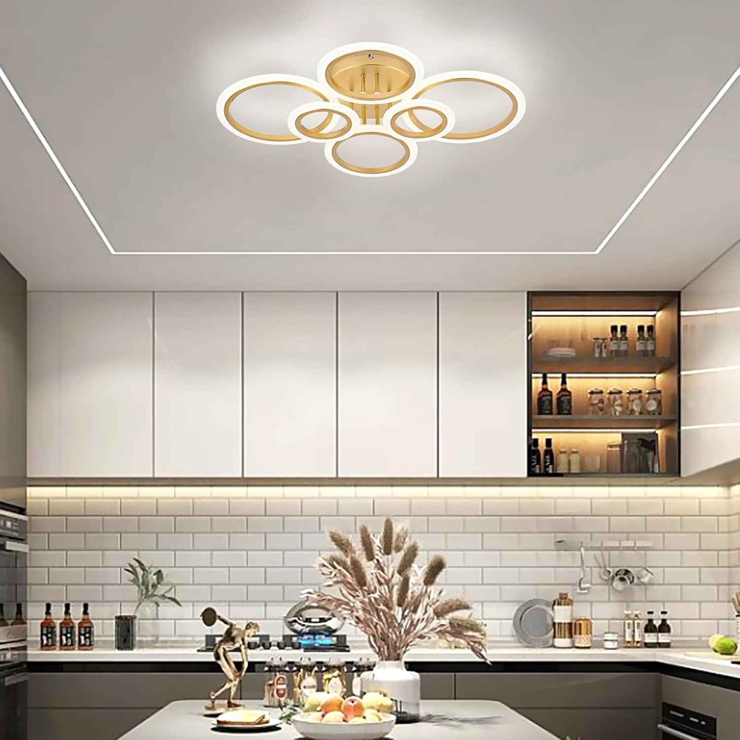 Modern LED Flush Mount Ceiling Light - 4 Rings 4000K Fixture for Kitchen & Living Room