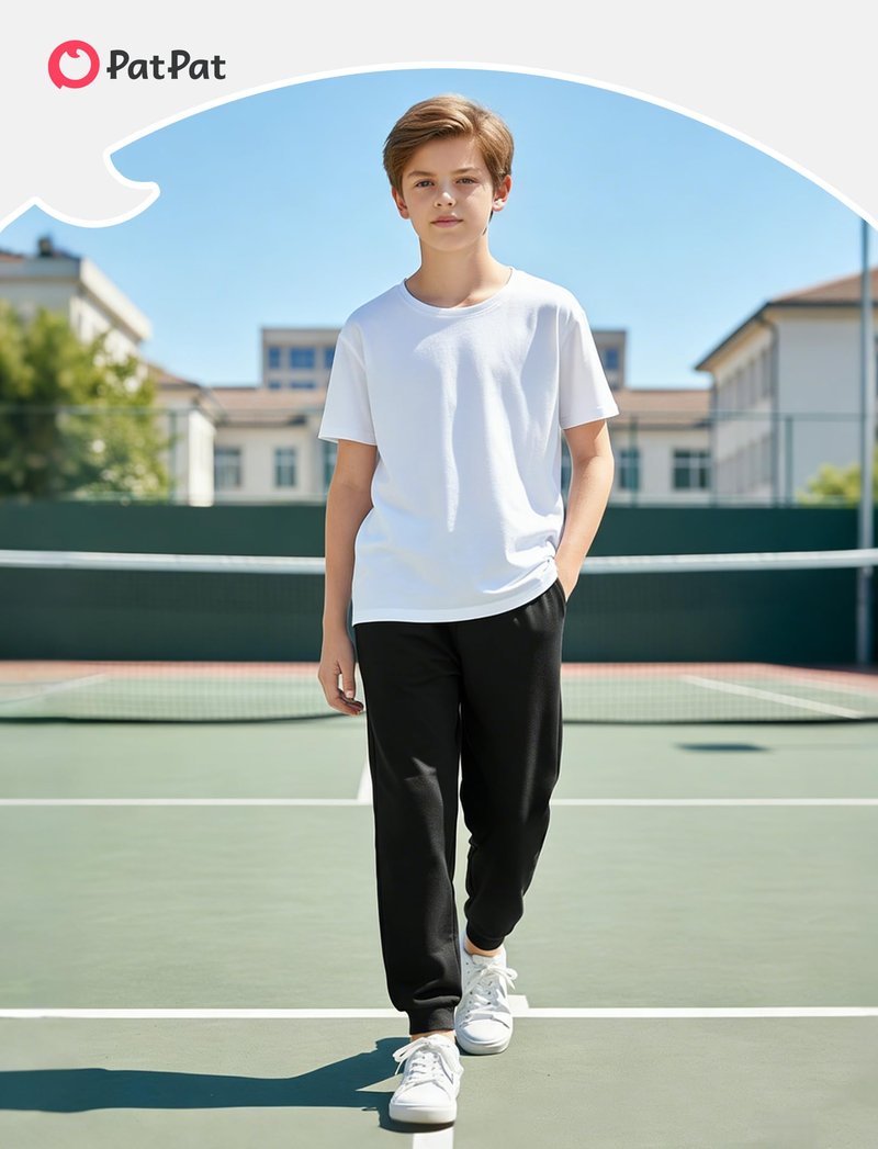 PATPAT RapidAir Boys Quick-Dry Pants with Pockets & Drawstring, Athletic Joggers for Running Sports Outdoor School Uniform, Black, XL