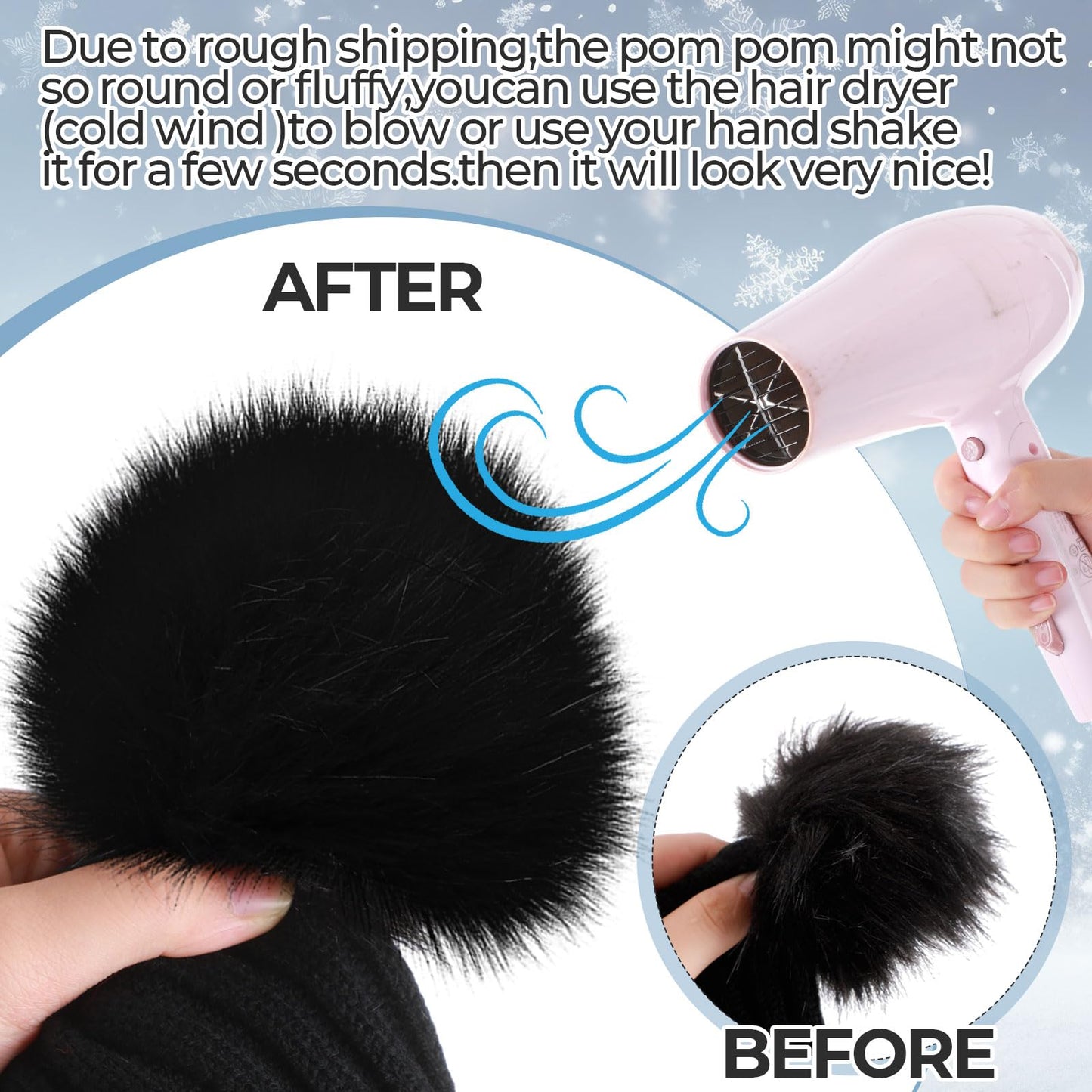Hicarer 3 Sets Women Winter Warm Set Satin Lined Beanie Hat with Two Pom Poms Touchscreen Gloves for Cold Weather (Black, Gray, Oatmeal)
