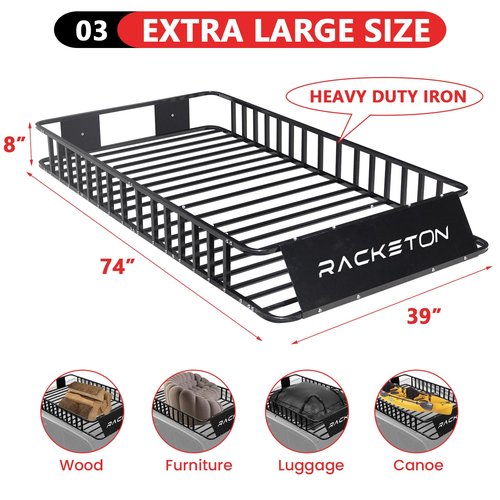 Racketon 74” x 39” x 8” Small SUV Roof Rack Cargo Basket