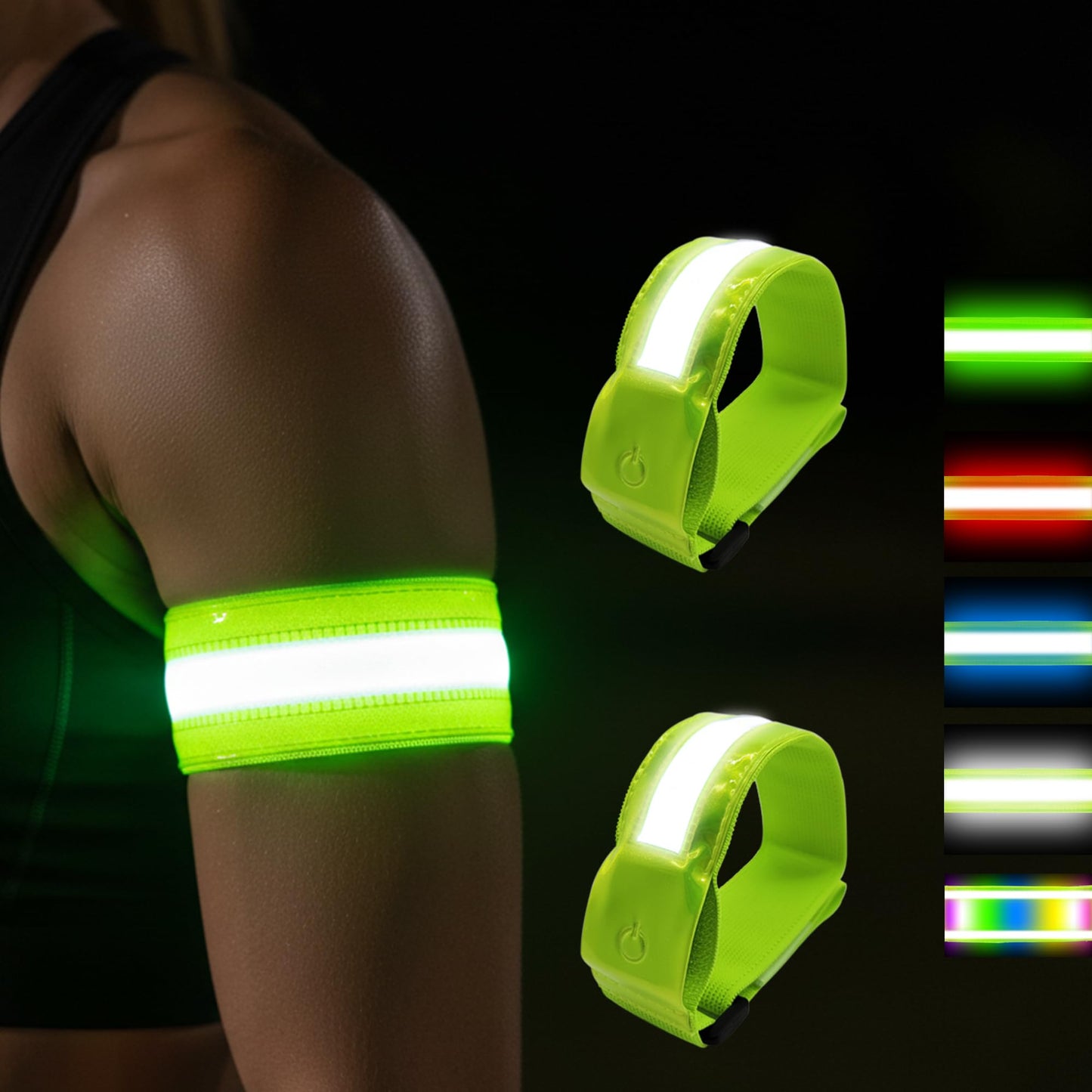 Upgraded Light Up LED Armband 2-Pack, Rechargeable & Adjustable Running Lights for Runners, High Visibility Safety Gear, Walking Lights for Night Walking, Cycling, Jogging for Men Women & Kids