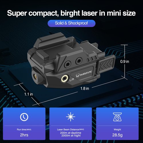 DARKFANG Low Profile Green Laser Sight for Glock and Picatinny Rail Mount with Momentary/Strobe Functions