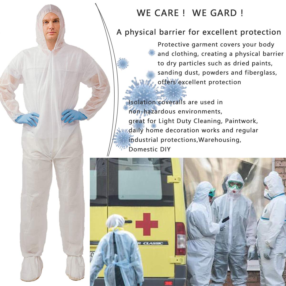 VVICOGARD 2 Pack Hazmat Suits,10 Colors Options Disposable Protective Coveralls, Paint Suit with Elastic Wrists Ankles and Hood