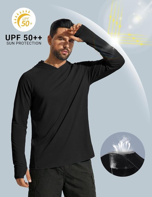 COOFANDY Men's UPF 50+ Long Sleeve Hoodie | Lightweight Quick-Dry Sun Protection Fishing Shirt