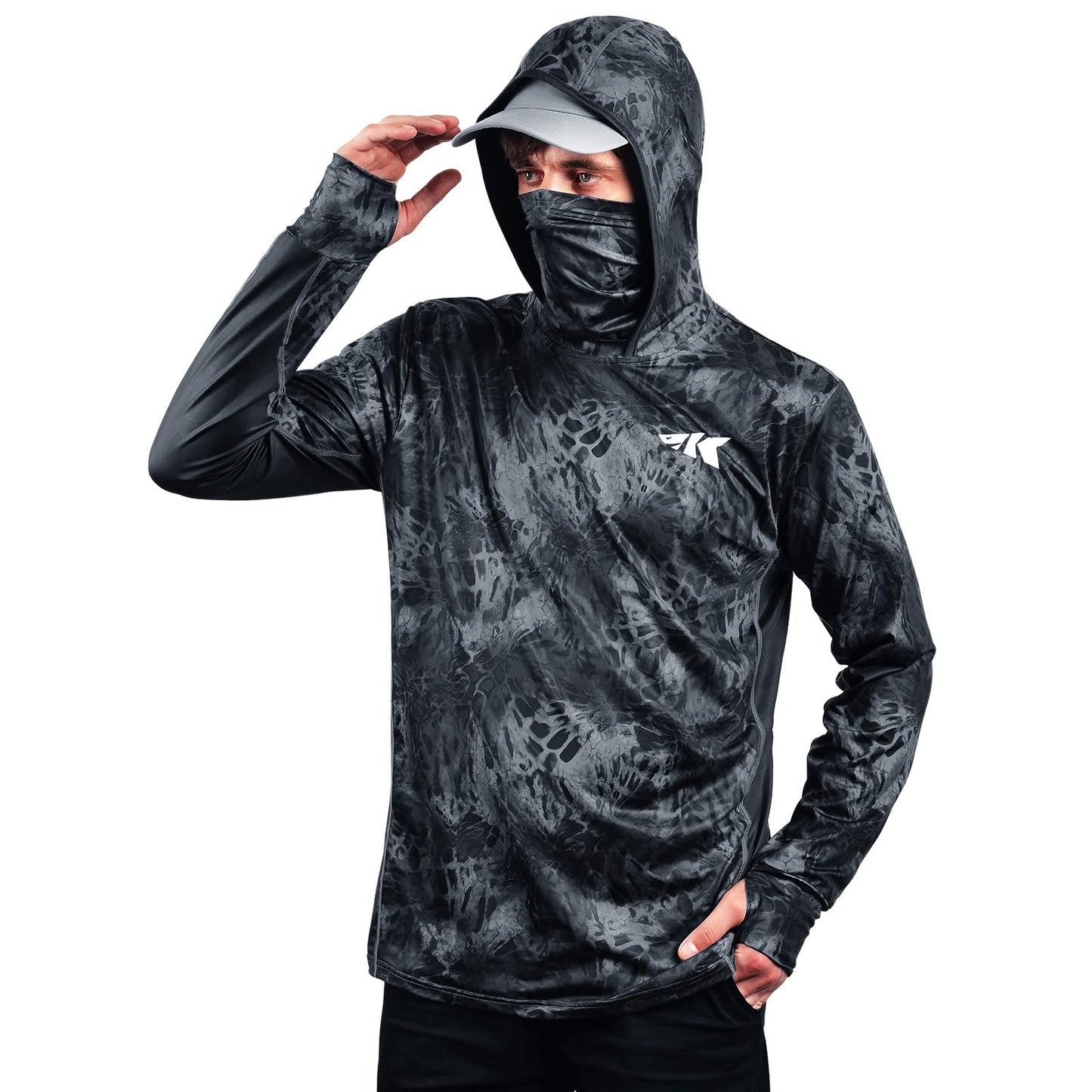 KastKing UPF 50 Fishing Hoodie Shirt for Men and Women, Long Sleeve Fishing Hiking Shirt, Breathable Moisture Wicking,Blackout,Large