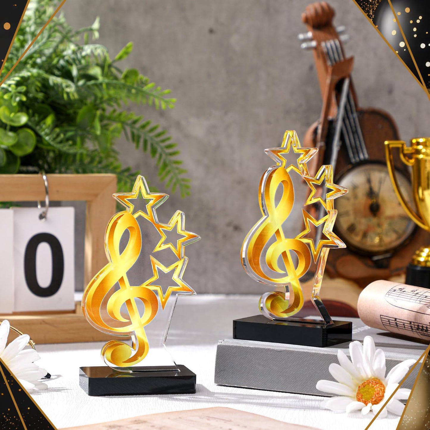 Landical 4 Pack Music Award Trophies Gold Winner Music Award Plaque Acrylic Music Trophies Award Music Prize Gift for Tournaments, Competitions, Party, Kids and Adults