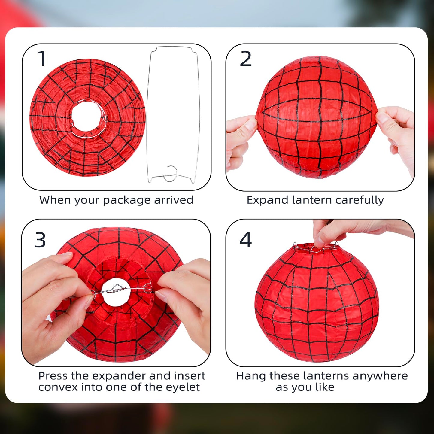 6 Pieces Spider Web Themed Paper Lanterns Decorations - Red Spider Web Party Hanging Supplies for Kids Birthday Party Decorations Supplies