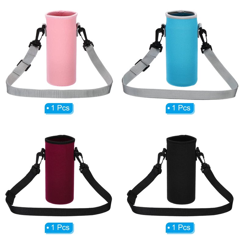 PATIKIL 80mmx190mm Water Bottle Sling Bag, 4 Pack Neoprene Portable Insulated Bottle Holder Carrier with Adjustable Shoulder Strap, 4 Colors