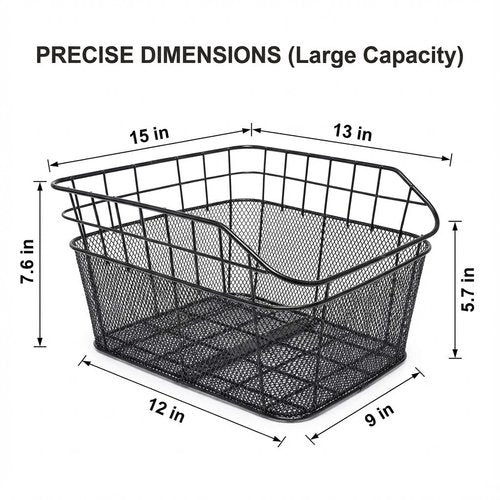 ANZOME Rear Bike Basket for E-Bikes & Bicycles - 20L Large Metal Wire Cargo Crate for Groceries, Backpack & Pets - Universal Dual-Mount (Screw Kits + Heavy-Duty Ties) with Bungee Net & Rain Liner