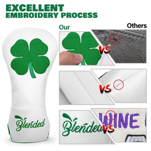 Golf Club Covers Embroidery Green Lucky Clover Fariway Wood Headcover 3 Wood Head Cover Leather Golf Headcover for Most Brand (for Fariway Wood)