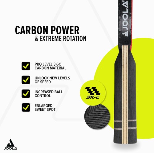 JOOLA Infinity Carbon Ping Pong Paddle - Ergonomic Grip & ITTF Approved Rubbers - Advanced Control & Speed