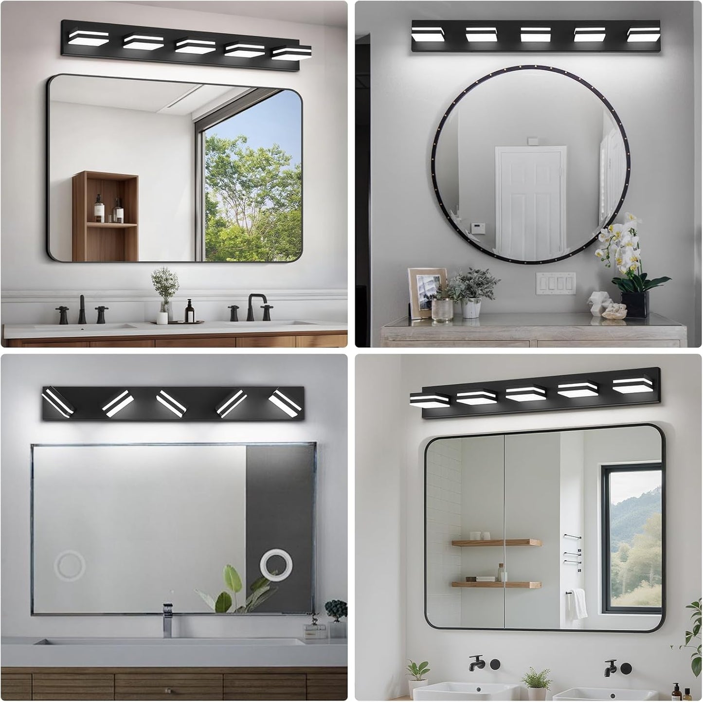 3-Light Modern LED Bathroom Vanity Light Fixture - Black Metal & Acrylic, 16-inch Over Mirror Lighting