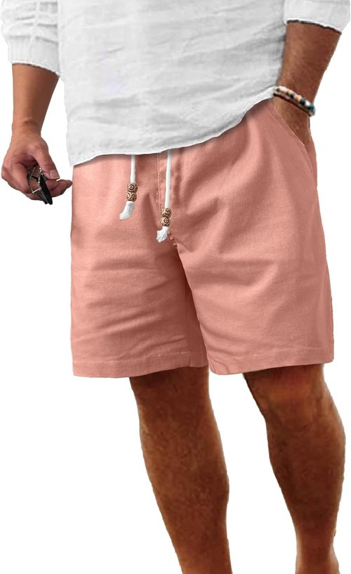 Comdecevis Men's Linen Shorts - Casual Elastic Waist with Pockets | Perfect for Summer Beach & Yoga