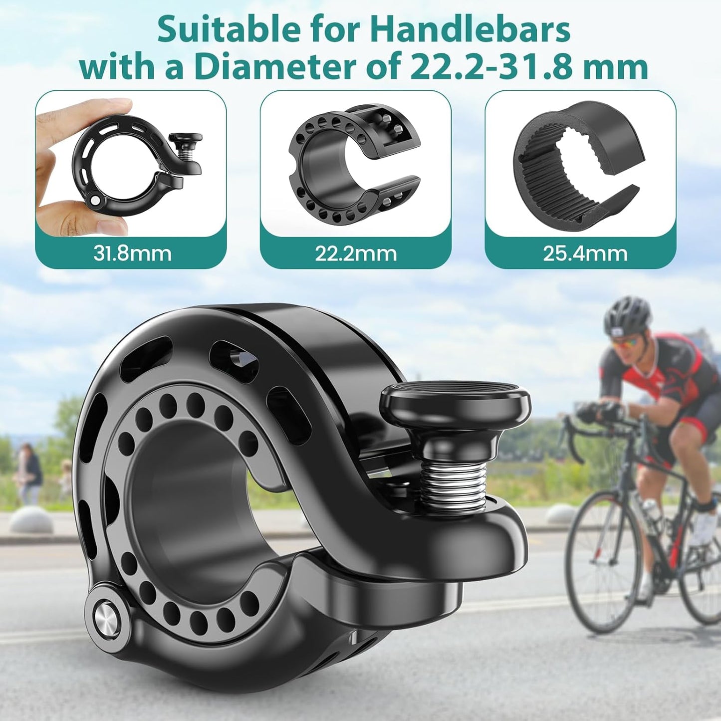 Topcrown Bike Bell - High-Volume Aluminum Alloy Bicycle Horn | 110 dB for Mountain & Road Bikes, Fits 22.2-31.8 mm Handlebars