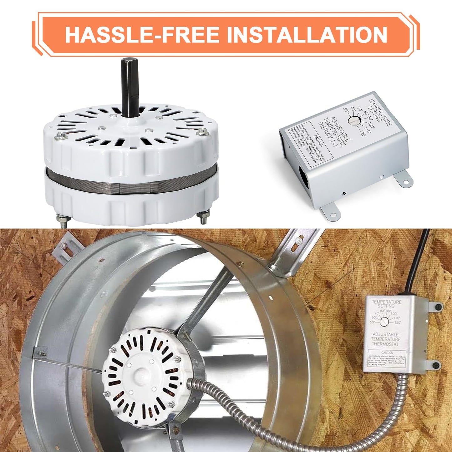 Hiorucet F0510B2944 F0510B2705 Attic Fan Motor & 120V Adjustable Thermostat Switch for Power Attic Ventilators and Exhaust Fan, F0510B2497 Motor for Lomanco 2000&1800, 58033 Temperature Controller.