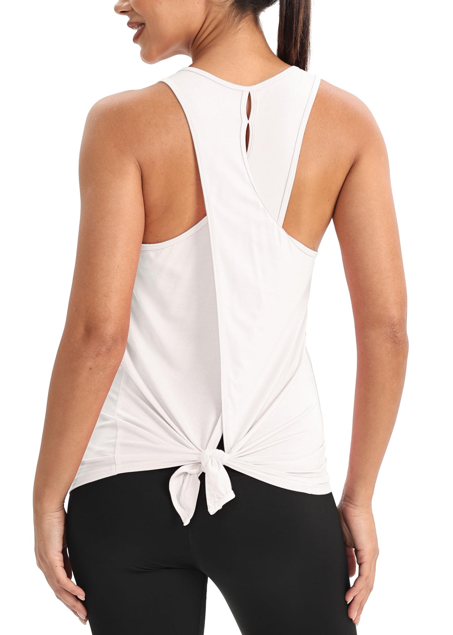 Mippo Workout Tank Tops for Women Athletic Shirts Open Back Workout Top Yoga Running Tank Gym Clothes White S