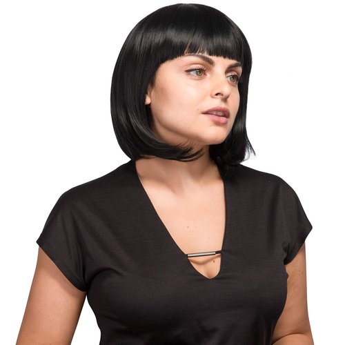 AGPTEK 13-Inch Straight Heat-Resistant Bob Wig with Flat Bangs for Women | Black Cosplay & Daily Wear