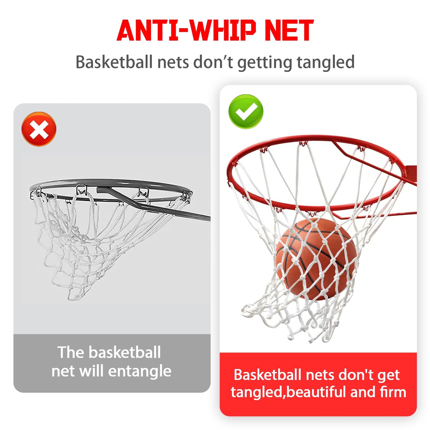 2 Pcs Red White Blue Basketball Nets – Heavy Duty All-Weather Anti-Whip Basketball Hoop Net Replacement, 12 Loops, Fits Indoor/Outdoor Rims, Basketball Accessories, Rim Not Included