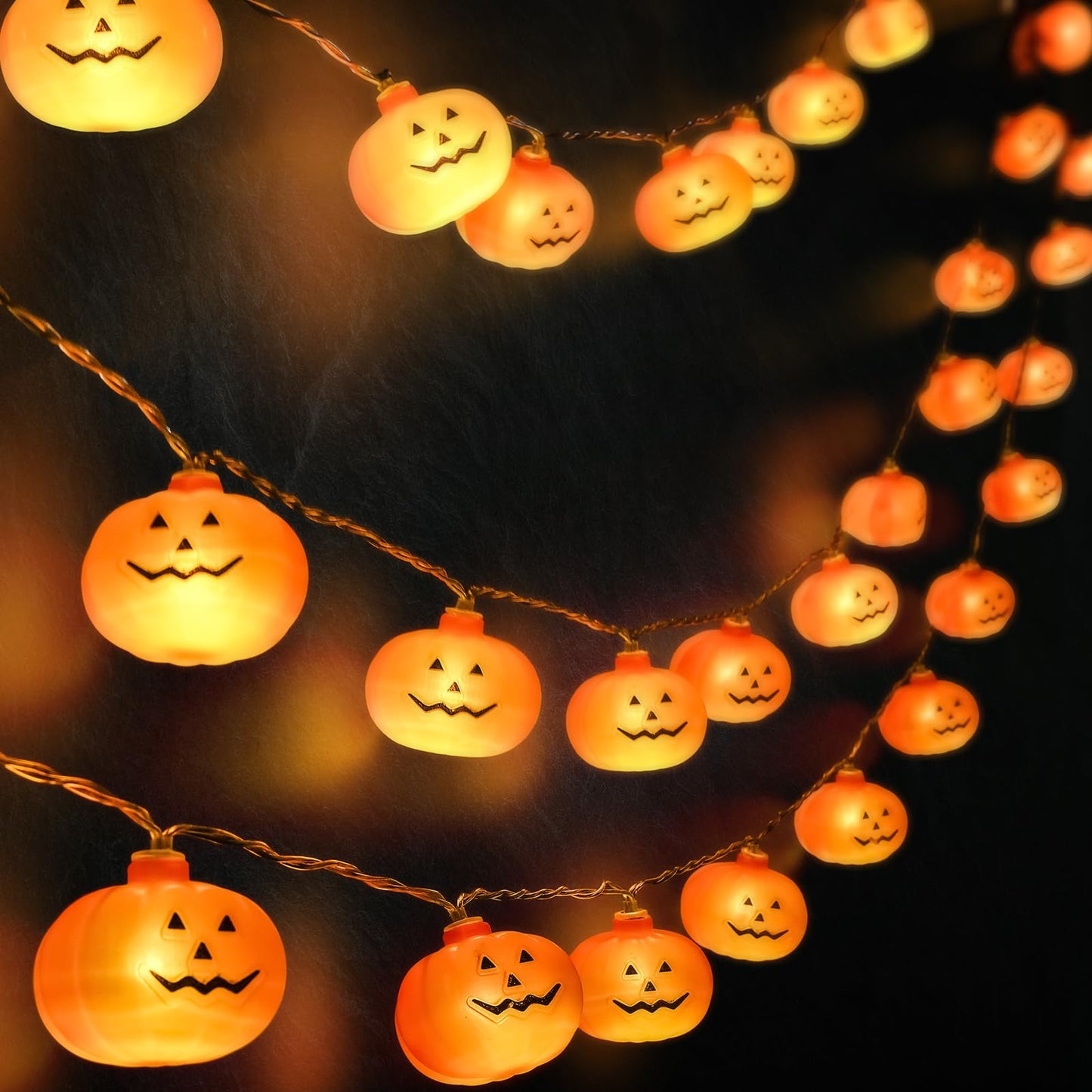 Halloween Decoration, 10FT 20 LED Pumpkin String Lights, Battery Operated 2 Mode Steady/Flickering Waterproof Halloween Lights for Indoor Outdoor Decor Camper Party Decorations