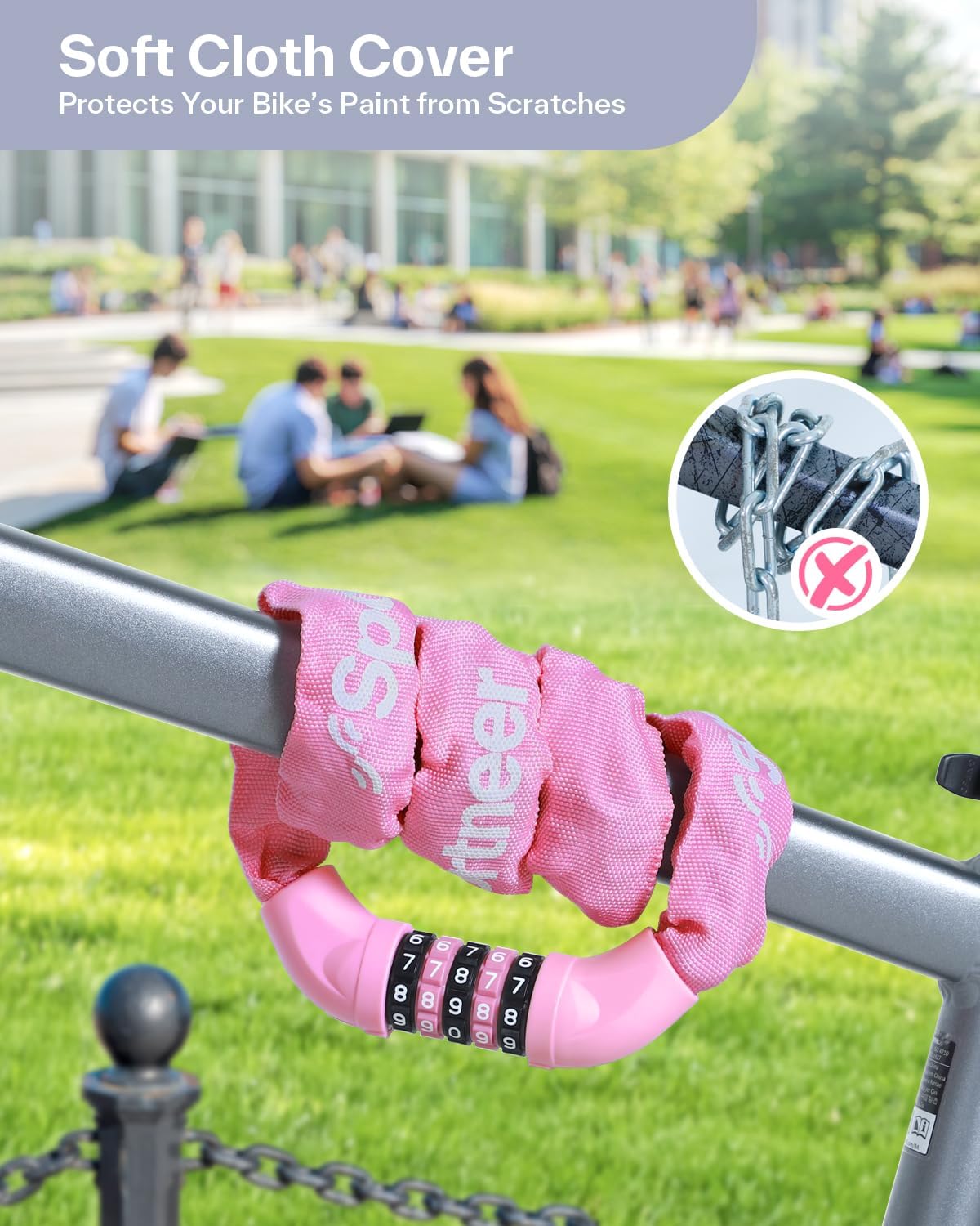Sportneer Bike Lock - High Security 5-Digit Combination Chain Lock | Keyless, Heavy Duty, 3.2/3.6/4ft Length, 4/6mm Thick