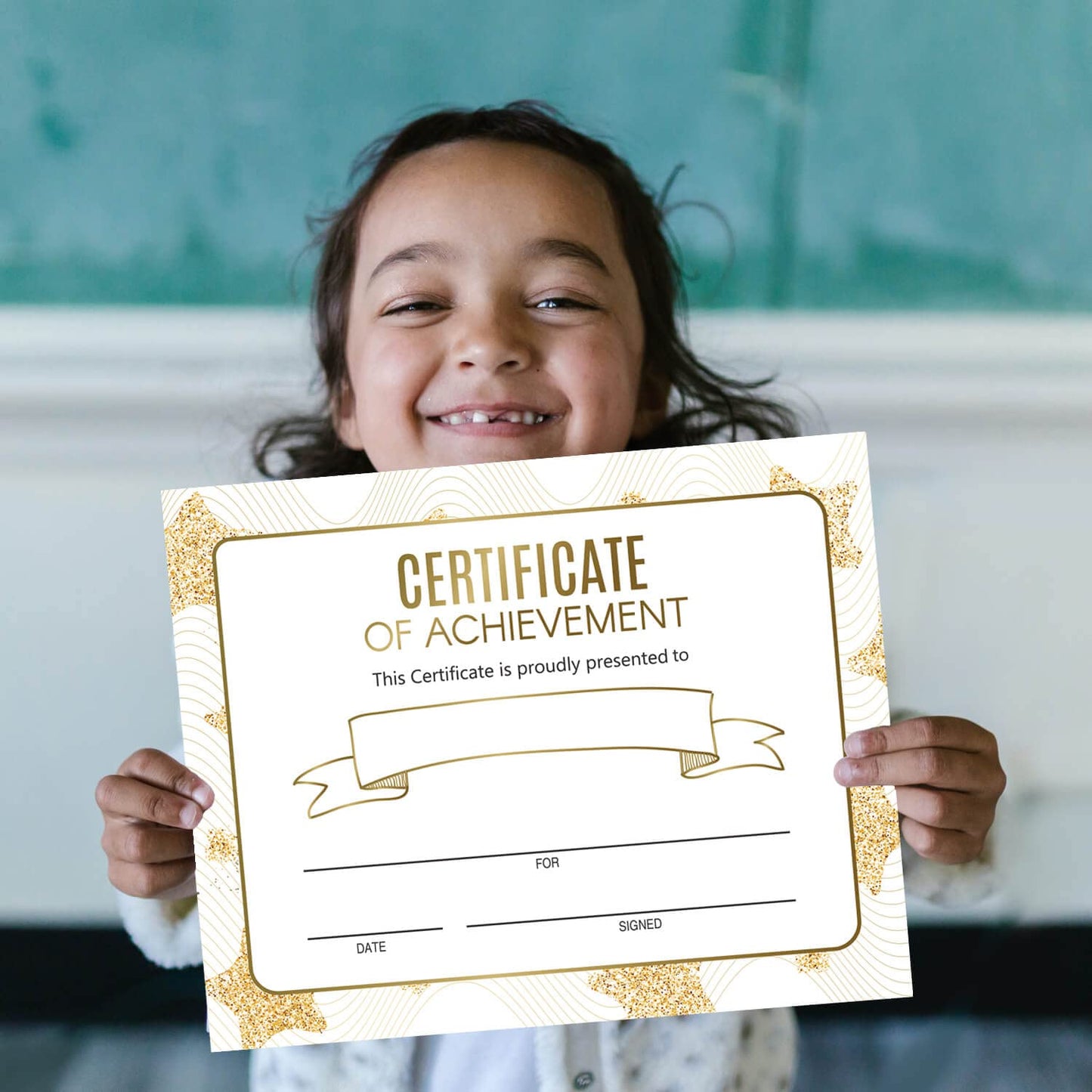 25 Gold Stars Award Certificates - Certificate of Achievement - Student of The Month Certificates for Students,School Graduation Ceremony,Certificate of Achievement Awards.（8x10 in）
