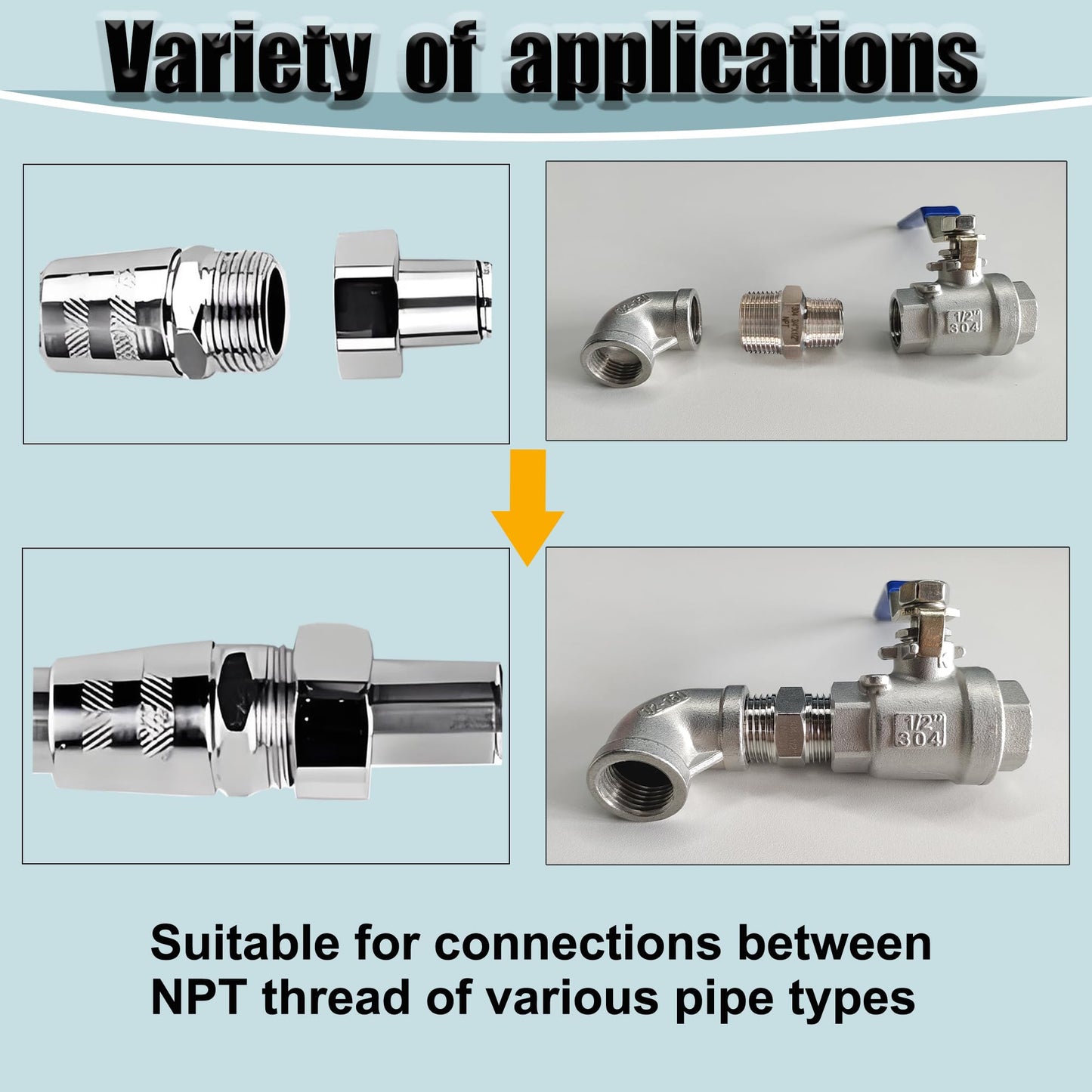 304 Stainless Steel Hex Nipple Reducer, 3/4" x 1/2" NPT Male Threaded Reducing Nipple Pipe Fitting Adapter, 2000psi Heavy Duty Reducer Straight Connector (3/4"- 1/2")