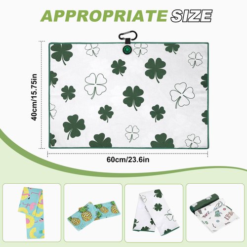 Magnetic Golf Towel for Golf Bags Microfiber Fabric Waffle Pattern Towels for Men or Women, Magnet Golf Towel with Heavy Duty Carabiner Clip Golf Accessories (Lucky Clover)