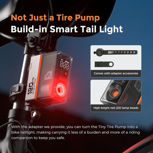 FLEXTAILGEAR Mini Portable Bike Tire Pump - Digital Gauge & Taillight, 120/130 PSI for All Bikes