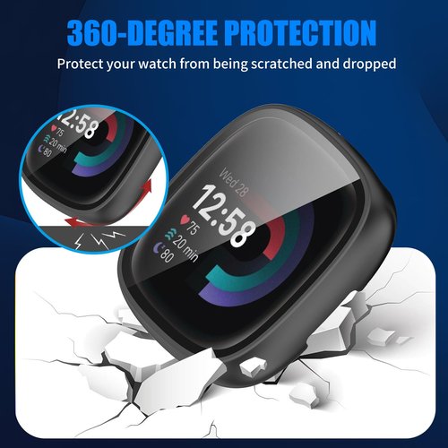 Kimiyaki 6 Pack for Fitbit Sense 2 / Versa 4 Screen Protector Case [Full Coverage], Hard PC Bumper All-Around Protective Accessories for Fitbit Sense 2 / Versa 4 Built-in Tempered Glass Film
